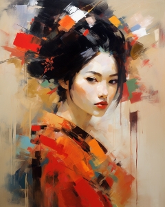 Portret Geisha In Rosu