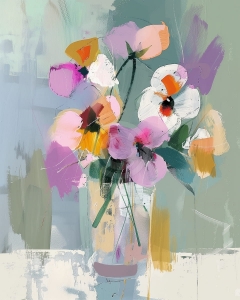 Buchet colorat in vaza transparenta