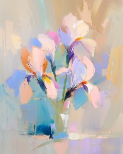 Buchet pastel in vaza transparenta
