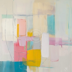 Abstract pastel cu accente galbene si turcoaz
