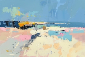 Peisaj abstract de plaja in culori pastel