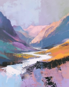 Vale printre munti in culori pastel