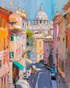 Strada din Roma cu vedere spre cupola