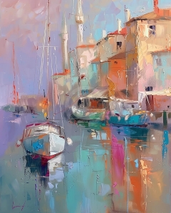 Port colorat cu barci