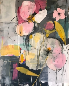 Flori abstracte roz si galben