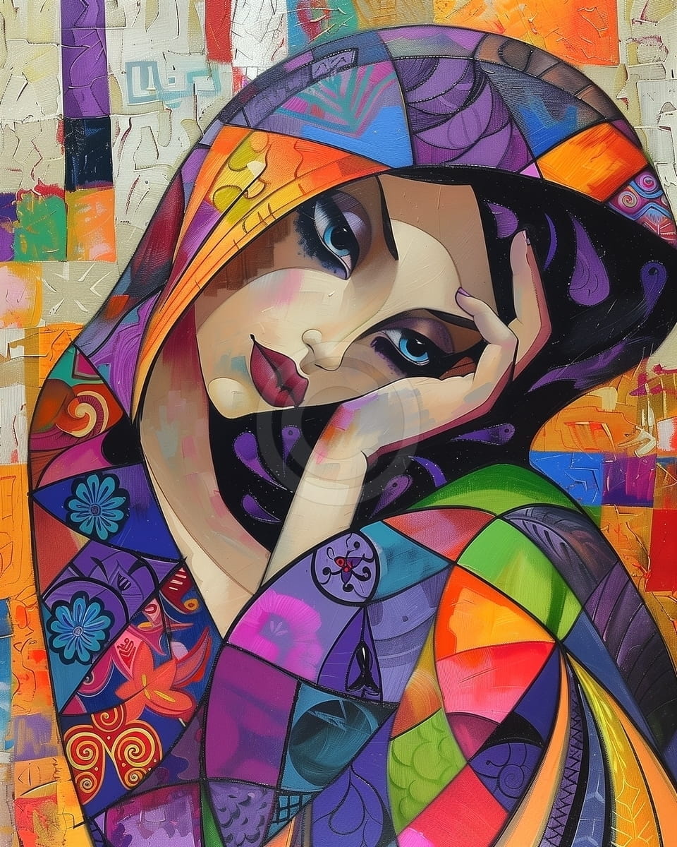 Tablou Femeie in haine colorate abstracte
