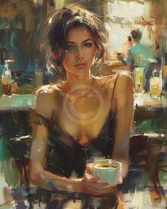 Femeie cu cafea in cafenea