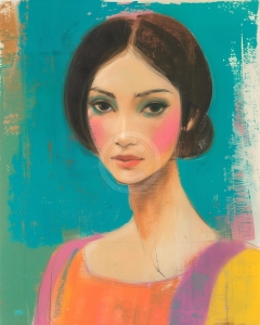 Portret de femeie pe fundal turcoaz